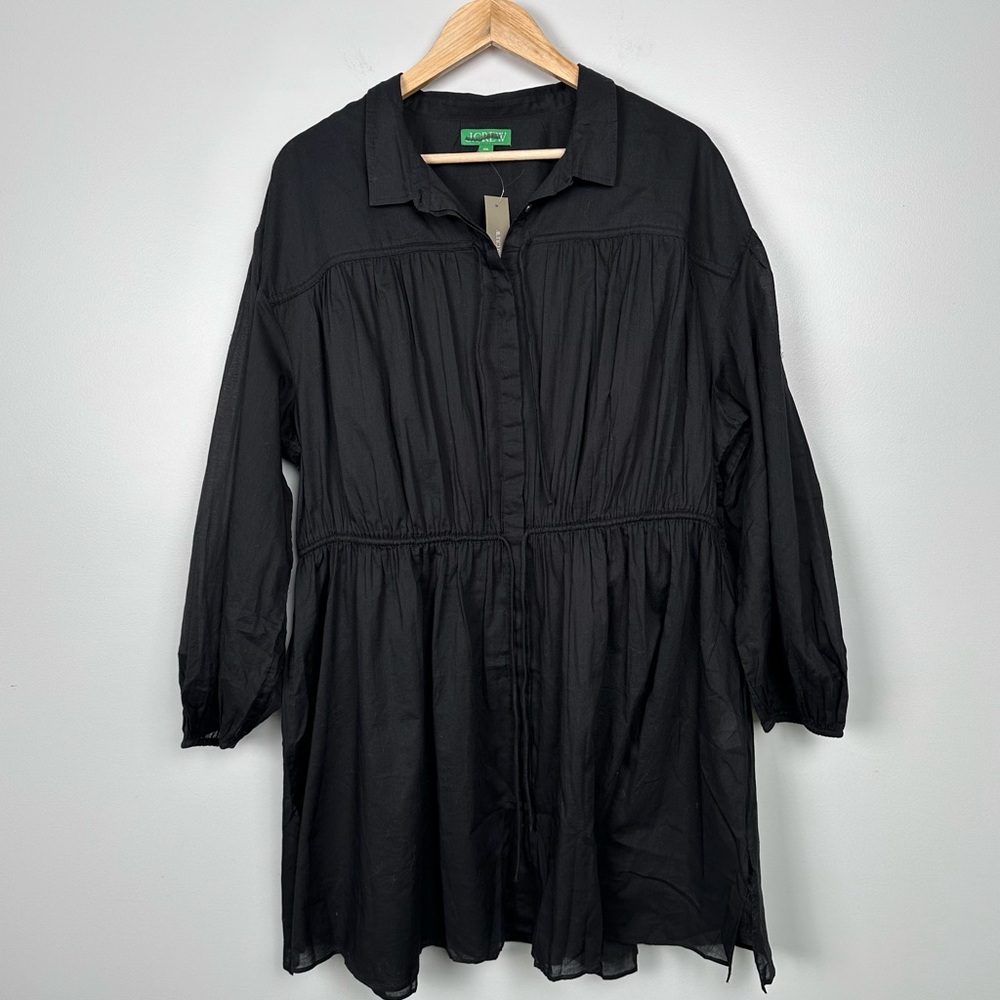 J. Crew Tie-front beach shirt in cotton voile Black XXL NEW BX640 - Picture 3 of 7